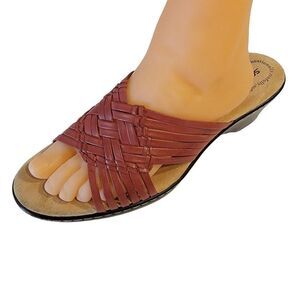 Softspots Leather Wedge Sandals Women 10 N Wedge Burgundy Comfort Shoe